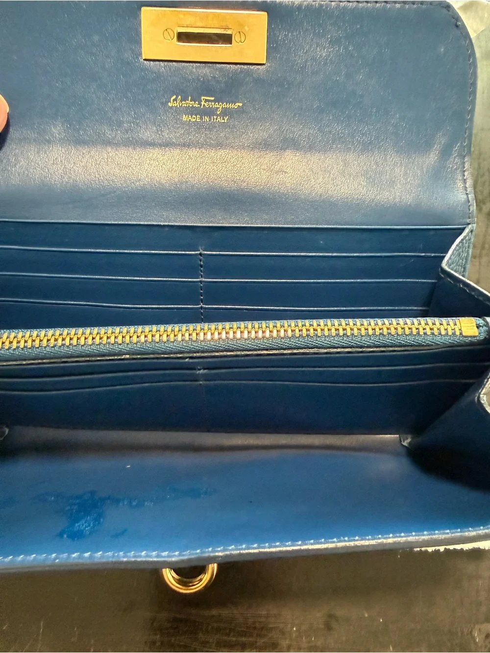 Salvatore Ferragamo Gancini Pebbled Calfskin Continental Long Wallet - Teal Blue